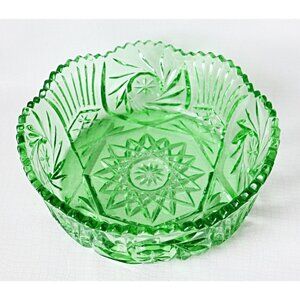 Vintage Green Glass Centerpiece Bowl Pressed Glass Bowl Stars